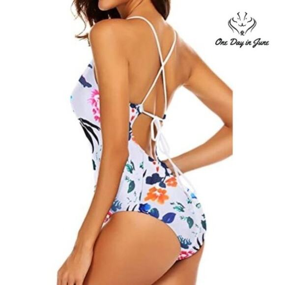 Ekouaer V Neck High Cut One Piece Swimsuit Size XL - Picture 2 of 4